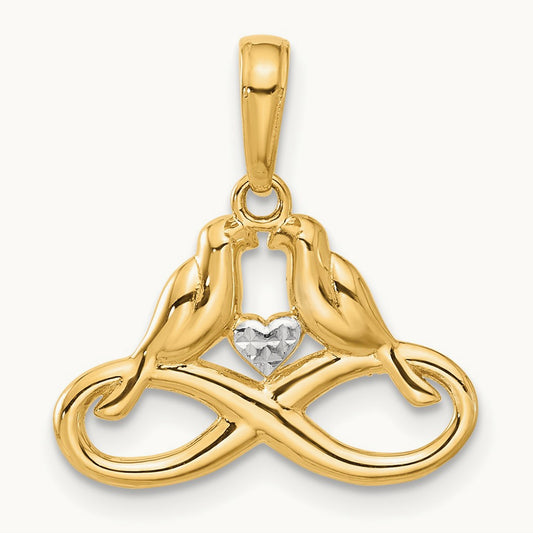 D/C Infinity Love Birds Pendant, 14K with White Rhodium