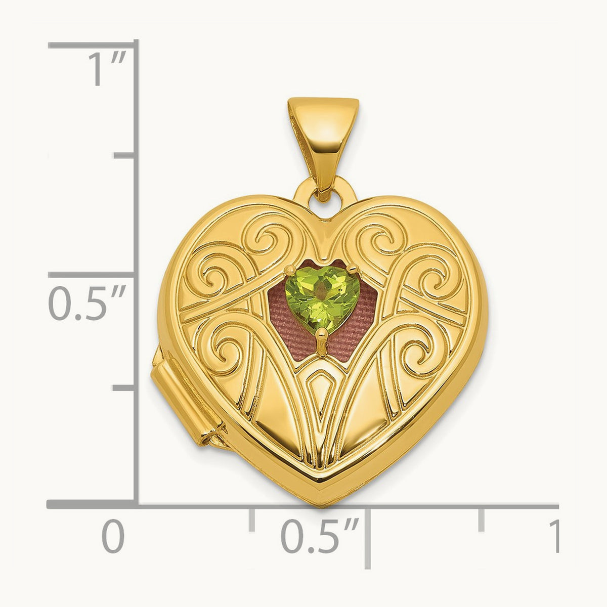 Polished Peridot August Birthstone Heart Locket, 18mm, 14K