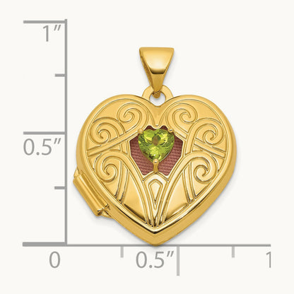 Polished Peridot August Birthstone Heart Locket, 18mm, 14K