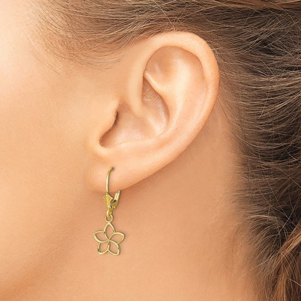 Polished Cut-Out Flower Leverback Earrings — 14K Yellow Gold