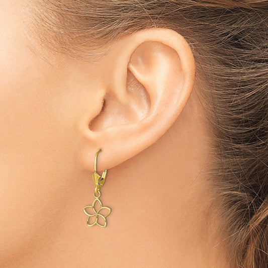 Polished Cut-Out Flower Leverback Earrings — 14K Yellow Gold