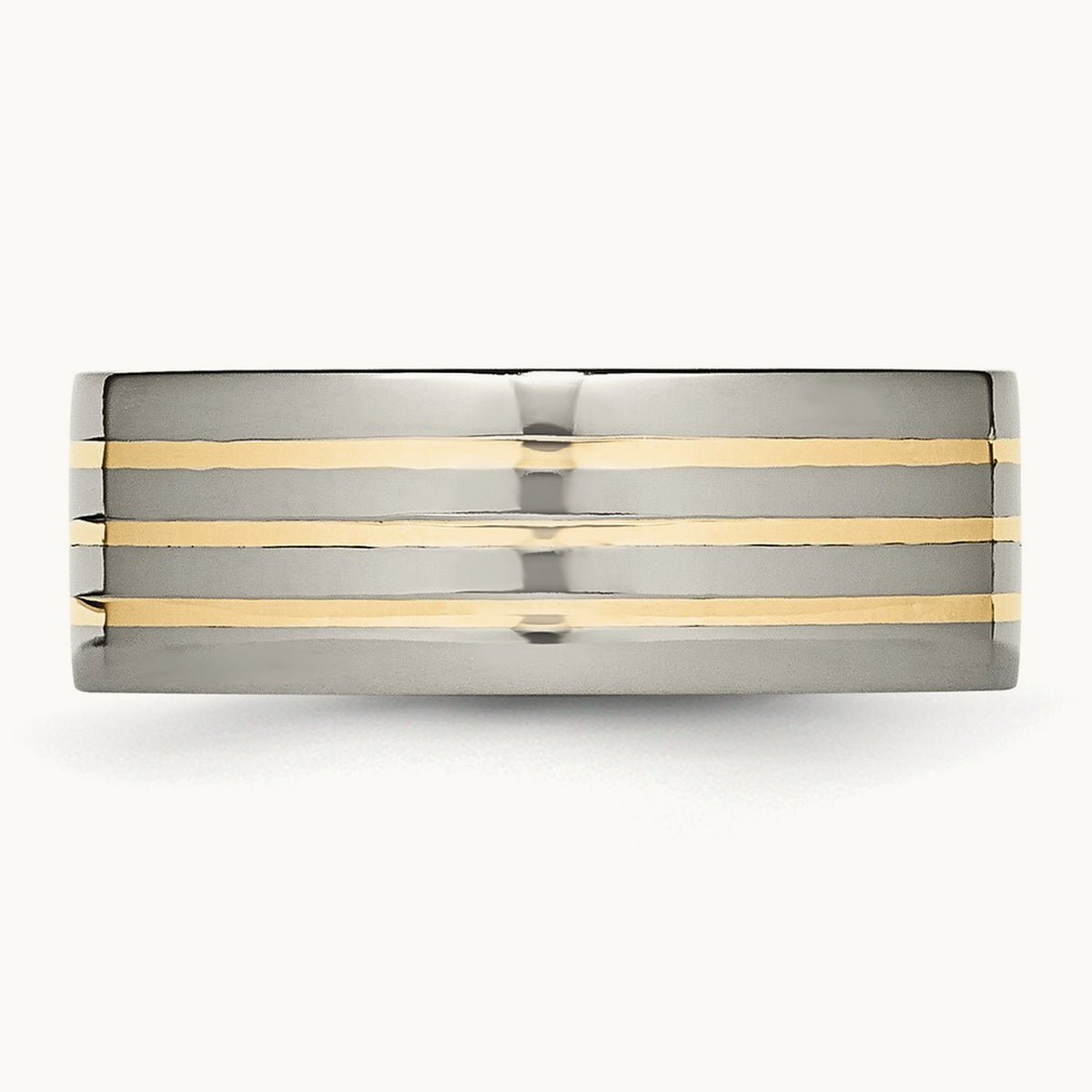 Polished with 14K Yellow Inlay Flat Band — photo set (2)