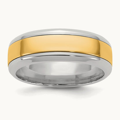W/Y Beveled Edge Wedding Band, 7mm, 14K Two-tone