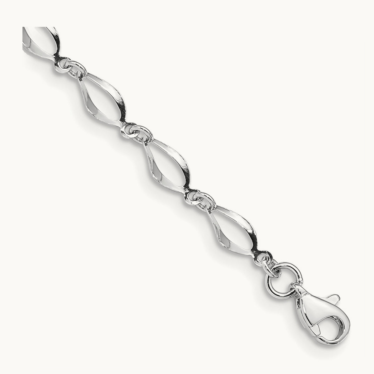 Polished Fancy Link Bracelet — 14K White Gold