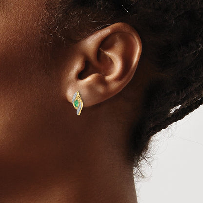 1/15Ct Diamond and Emerald Earrings — 14K Yellow Gold