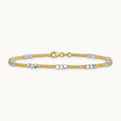 Diamond-cut Beaded 7.5in Bracelet, 14K Two-tone