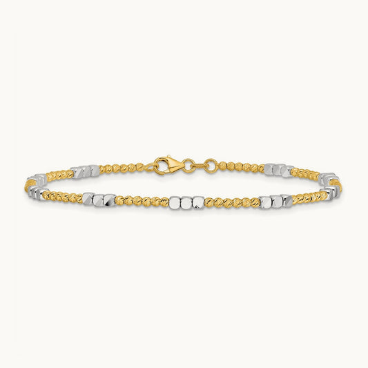 Diamond-cut Beaded 7.5in Bracelet, 14K Two-tone