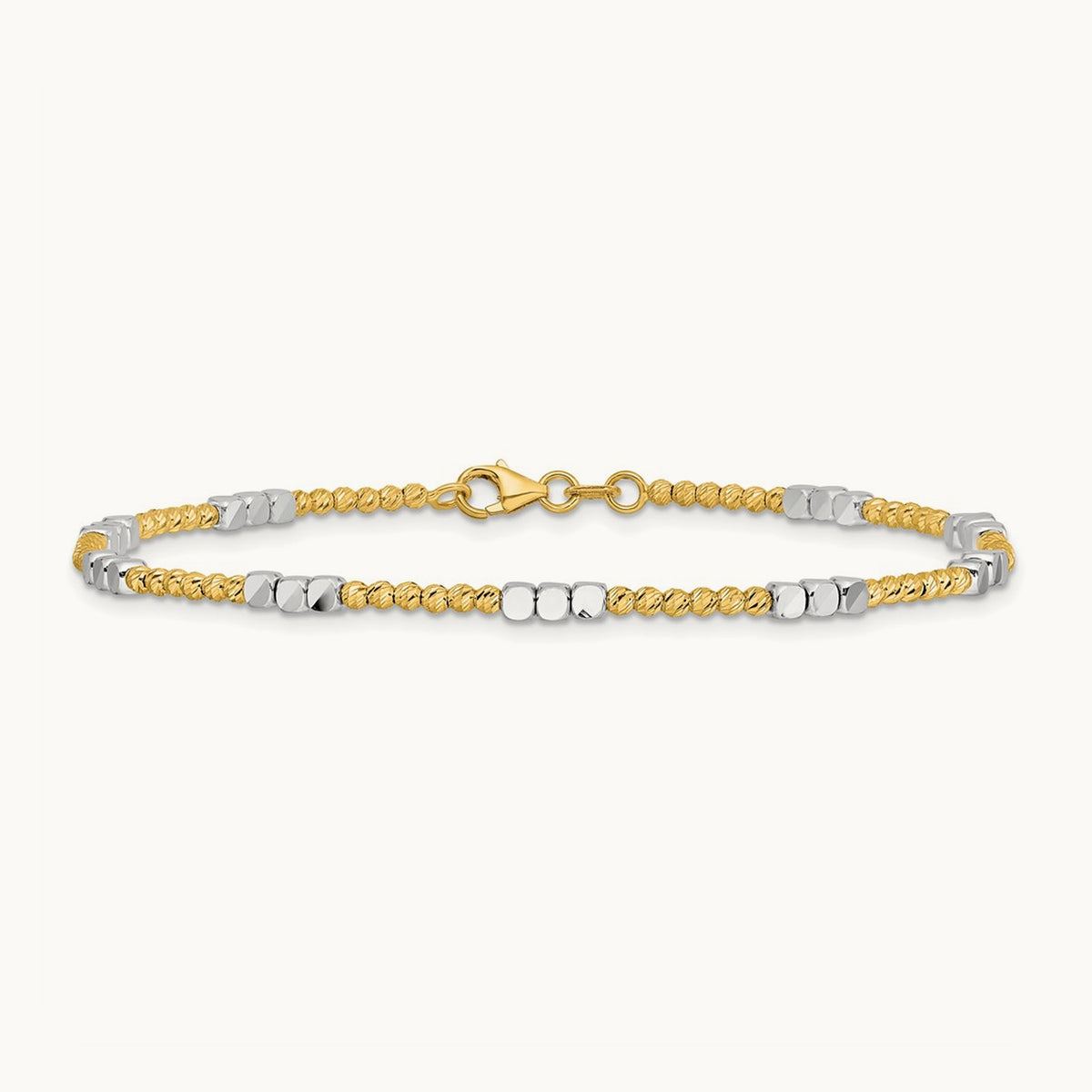 Diamond-cut Beaded 7.5in Bracelet, 14K Two-tone