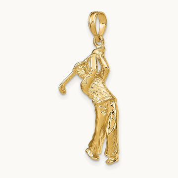 3-D Golfer in Swing Charm, 14K