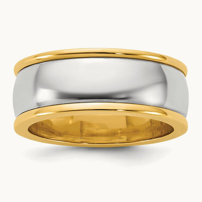 Y/W Half Round Wedding Band, 8mm, 14K Two-tone