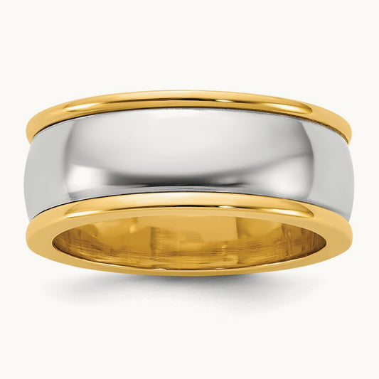 Y/W Half Round Wedding Band, 8mm, 14K Two-tone