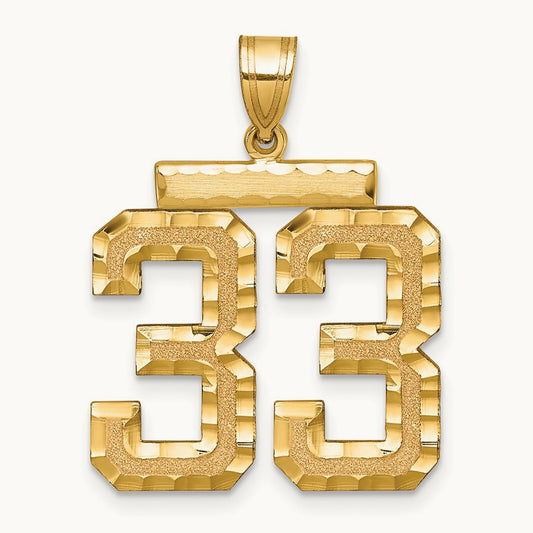 Large Brushed Diamond-cut Number 33 Charm, 14K