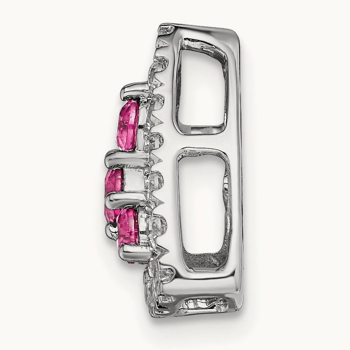 Created Pink Sapphire Triangle Pendant, 0.25 ct tw Lab-Grown Diamond — 14K White Gold