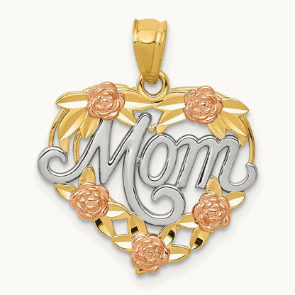 w/White Rhodium MOM Heart Pendant, 14K Two-tone