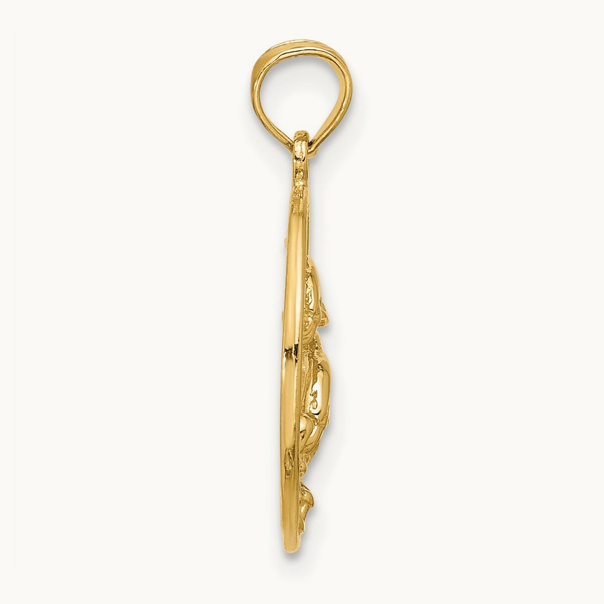Double Dolphin Circle Pendant — 14K Yellow Gold