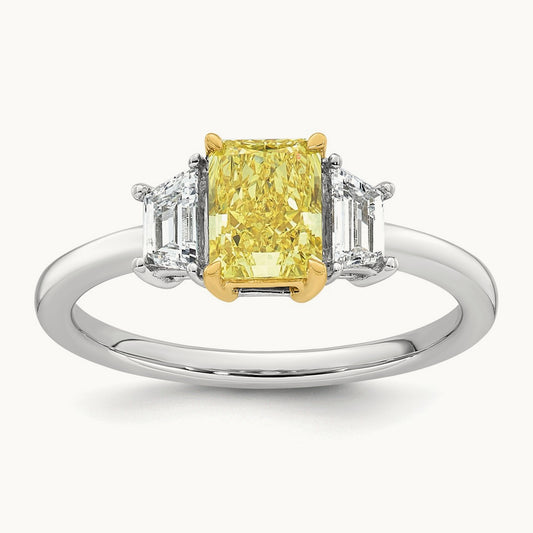 Radiant Vivid Yellow & Trapezoid Ring, 1.00-4.50 ct tw Lab-Grown Diamond
