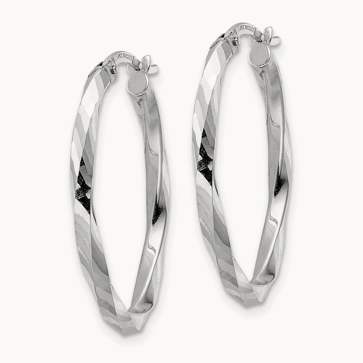 Twisted 2.5x20x29mm Oval Hoop Earrings in 14K White Gold