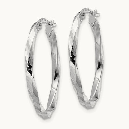 Twisted 2.5x20x29mm Oval Hoop Earrings in 14K White Gold