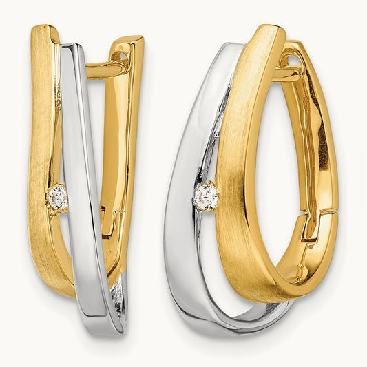 Diamond Hinged Hoop Earrings, 14K Yellow Gold with White Rhodium