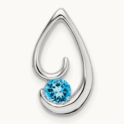 Blue Topaz Chain Slide, 14K White Gold