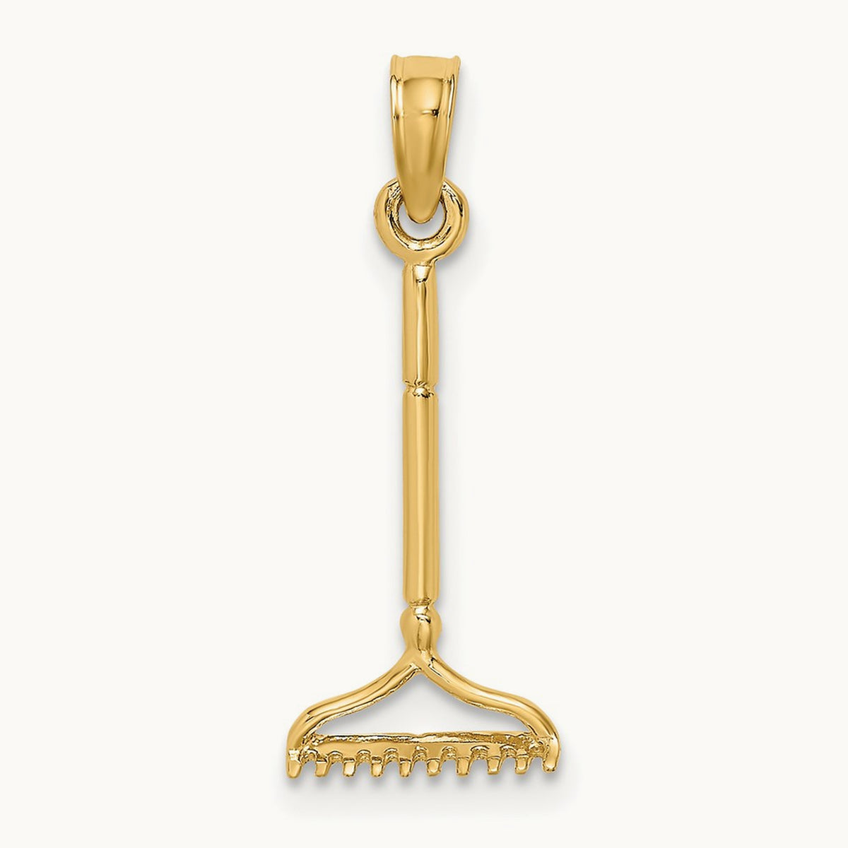 3-D Landscape Rake Garden Tool Charm, 14K