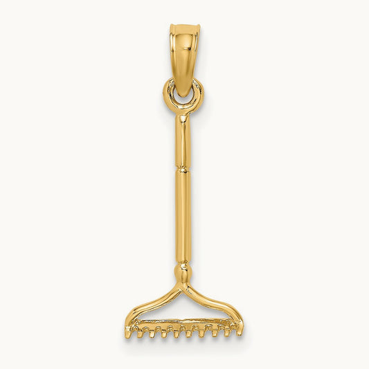 3-D Landscape Rake Garden Tool Charm, 14K