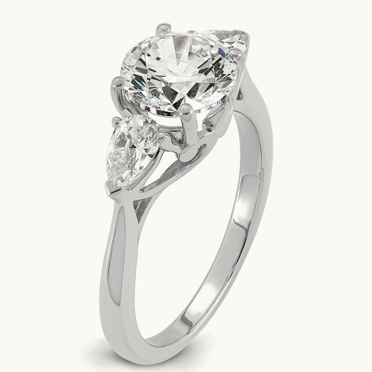 Round with Pear 3 Stone Engagement Ring, 1.25-3.50 ct tw Lab-Grown Diamond — 2 1/2 ct, 14K White Gold
