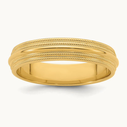 Double Milgrain Comfort Fit Band — 14K Yellow Gold, 5mm