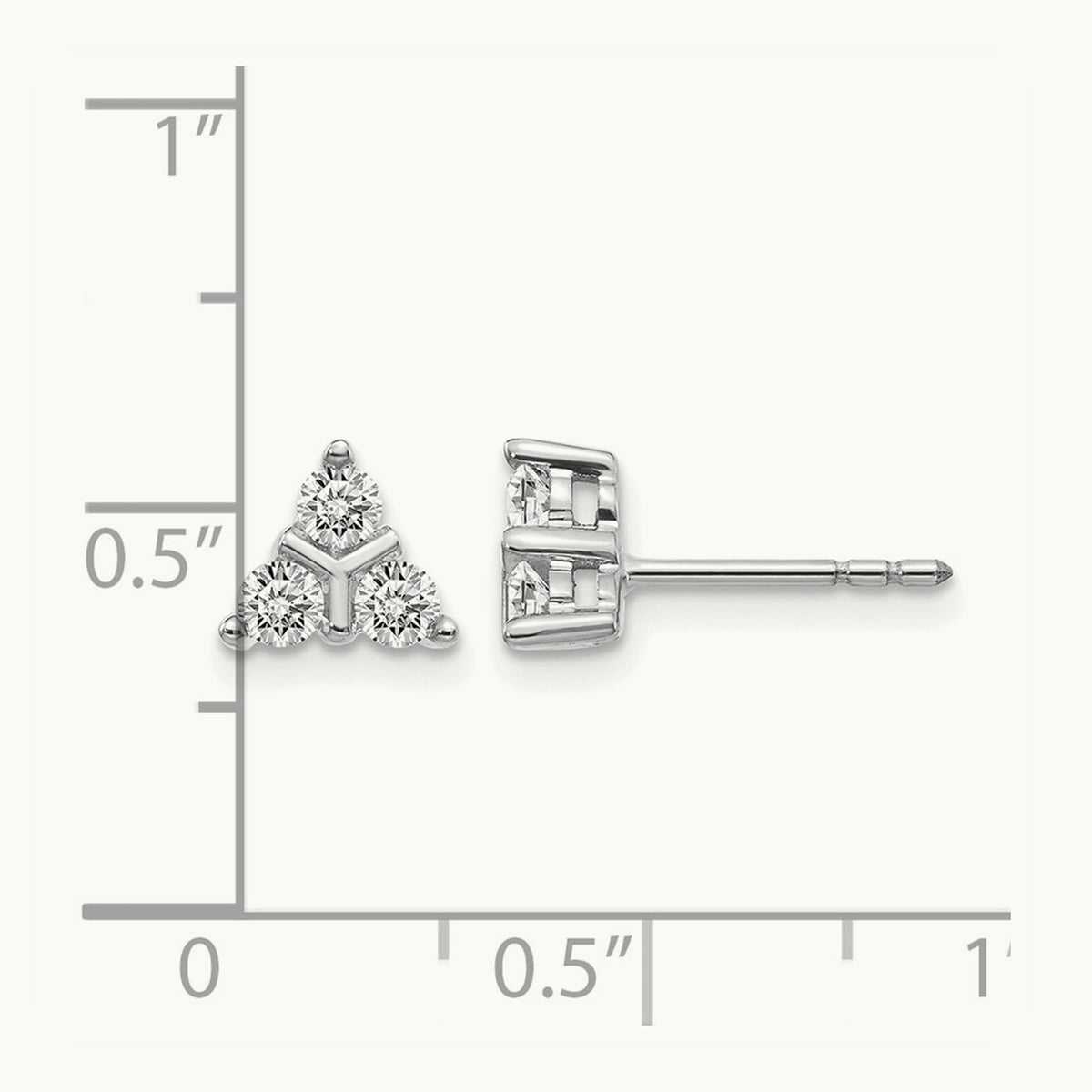 3-stone Diamond Triangle Earrings, 14K White Gold