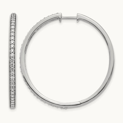 Diamond Hinged Hoop Earrings — 14K White Gold, 0.744 ct