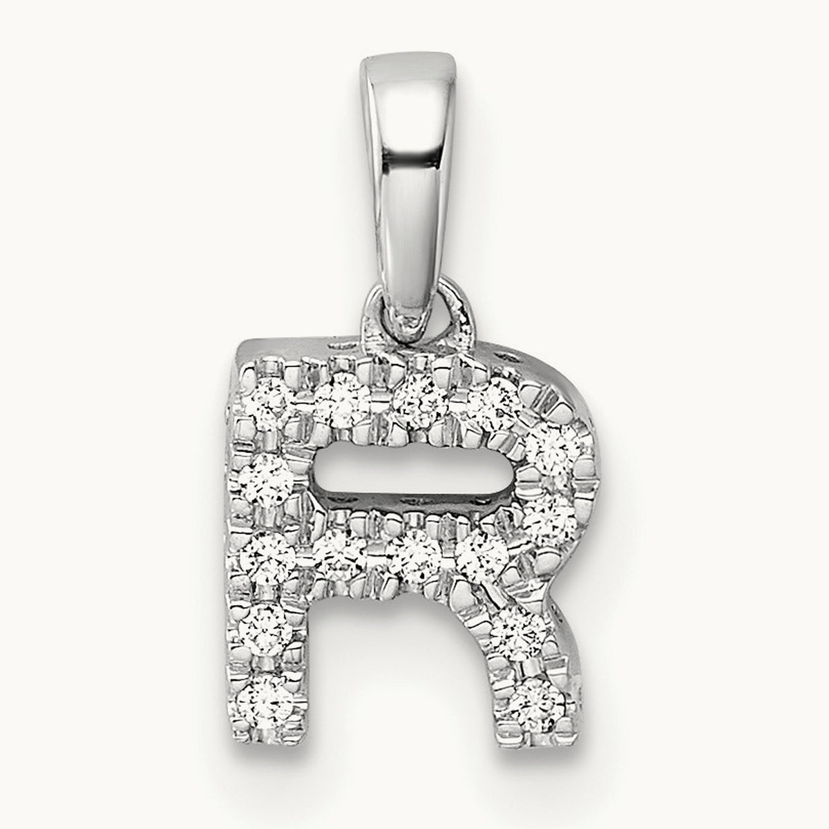 Diamond Initial with Bail Pendant — 14K White Gold, R