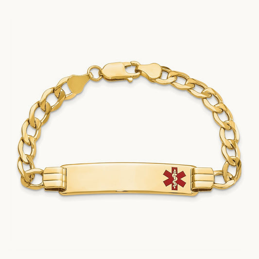Semi-solid Medical Red Enamel Curb Link ID Bracelet, 14K