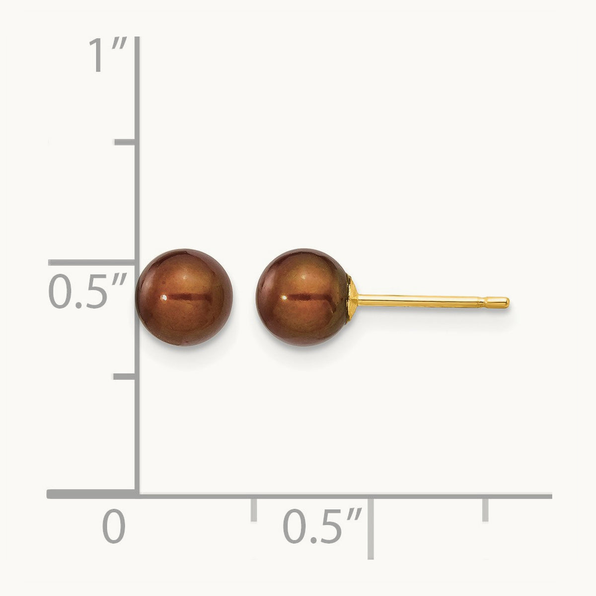 5- Brown Round Freshwater Cultured Pearl Stud Post Earrings, 6mm, 14K