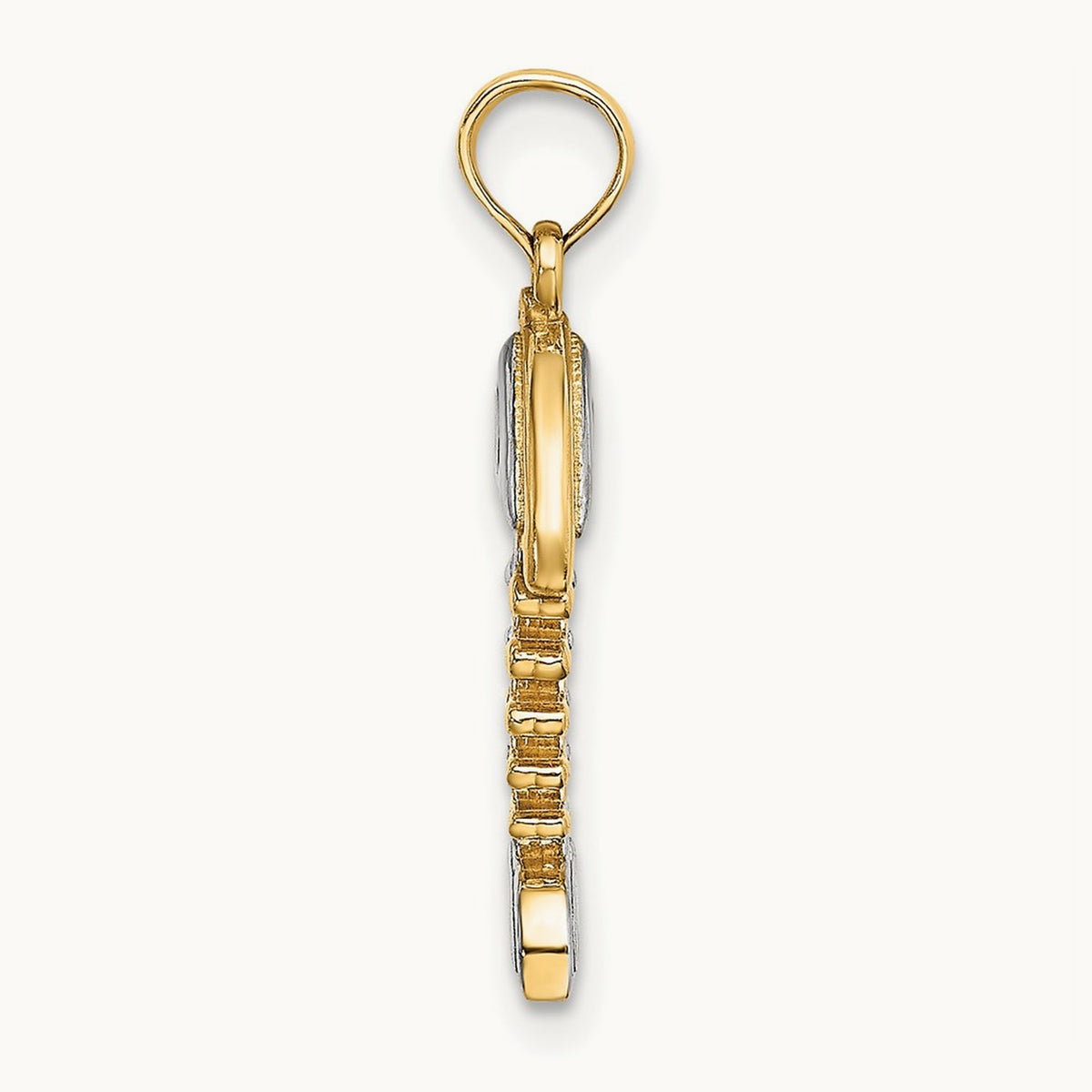w/Rhodium 3-D Fishbone Charm, 14K