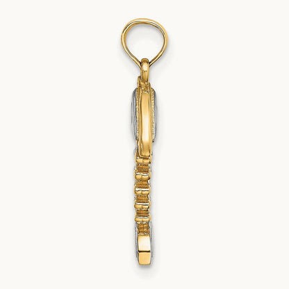 w/Rhodium 3-D Fishbone Charm, 14K