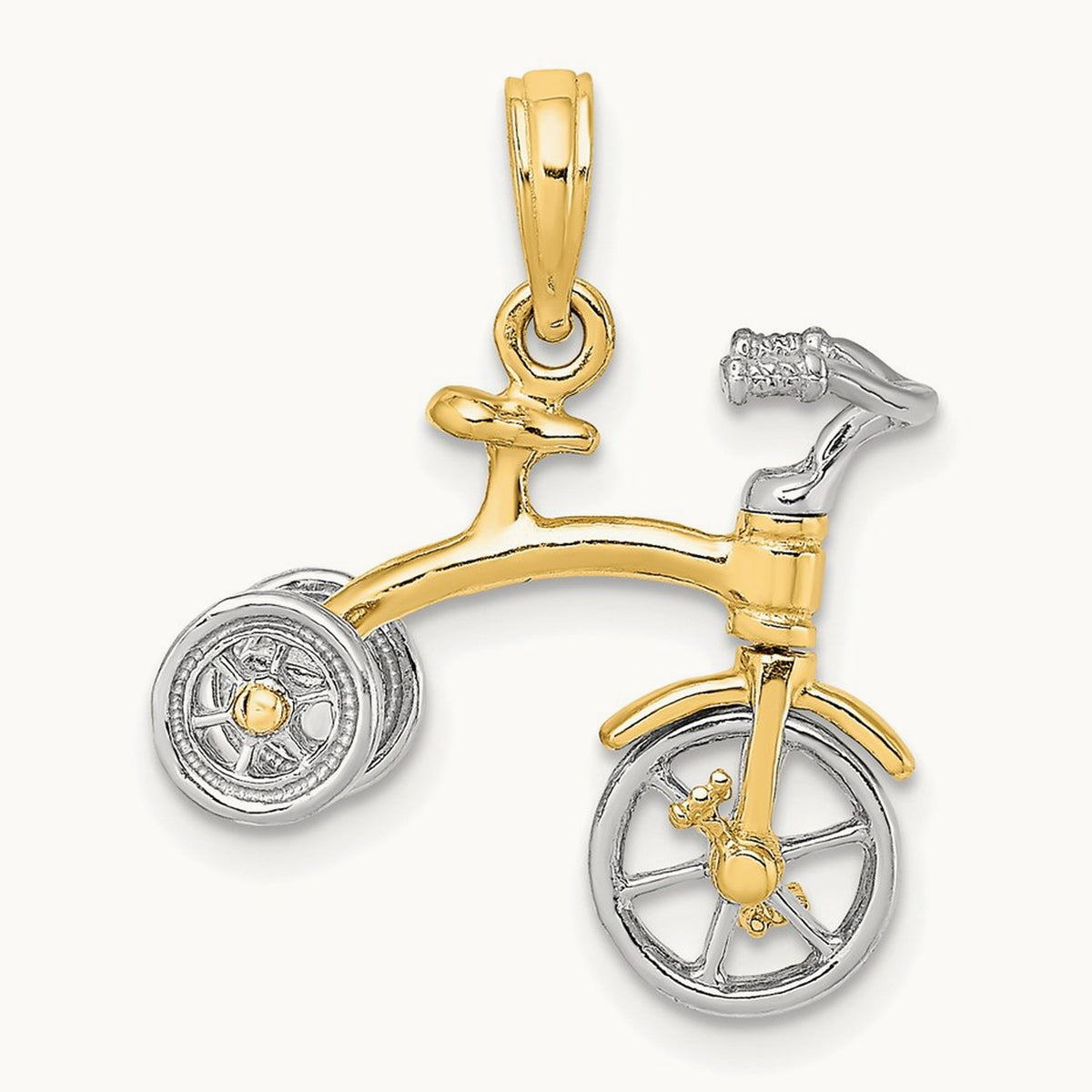 3-D Tricycle w/ Moveable Handlebars and Wheels Charm, 14K Two-tone