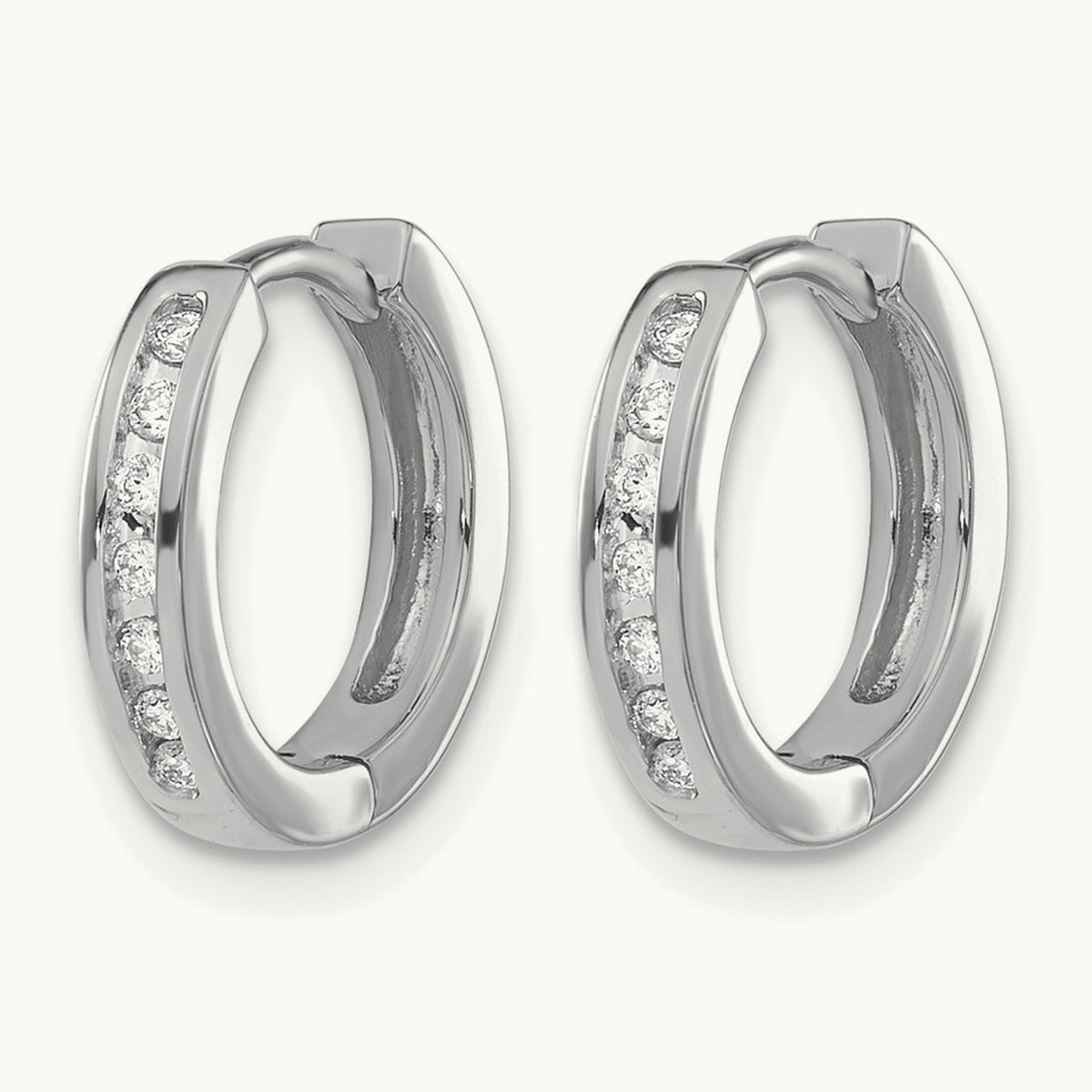Diamond Hinged Hoop Earrings — 14K White Gold, 0.112 ct