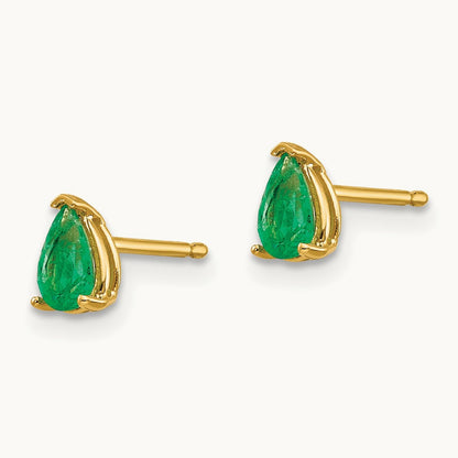 Emerald Post Earrings, 14K