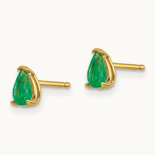 Emerald Post Earrings, 14K