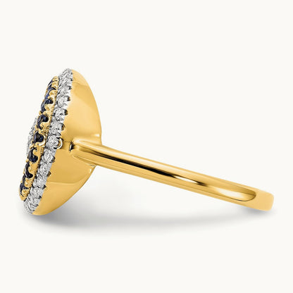 Polished Sapphire and Diamond Moon w/Star Ring, 14K