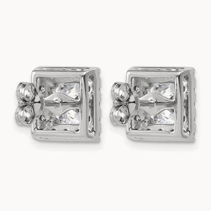 Princess Halo Post Earrings, 0.50-7.50 ct tw Lab-Grown Diamond — 3 7/8 ct, 14K White Gold
