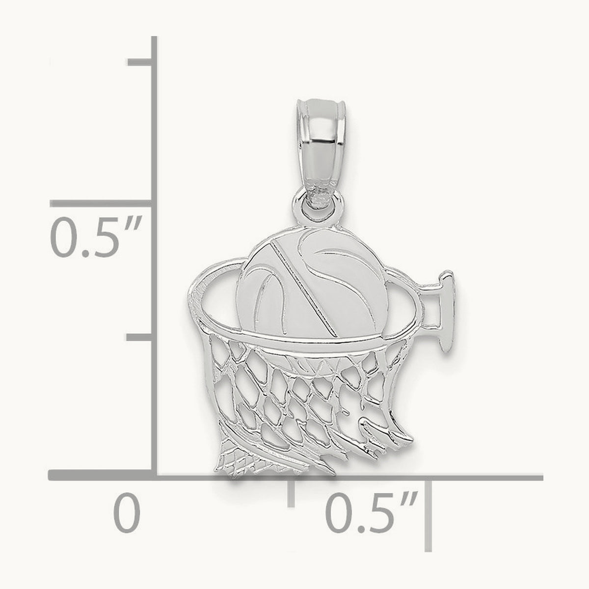 Basketball in Net Pendant, 14K White Gold