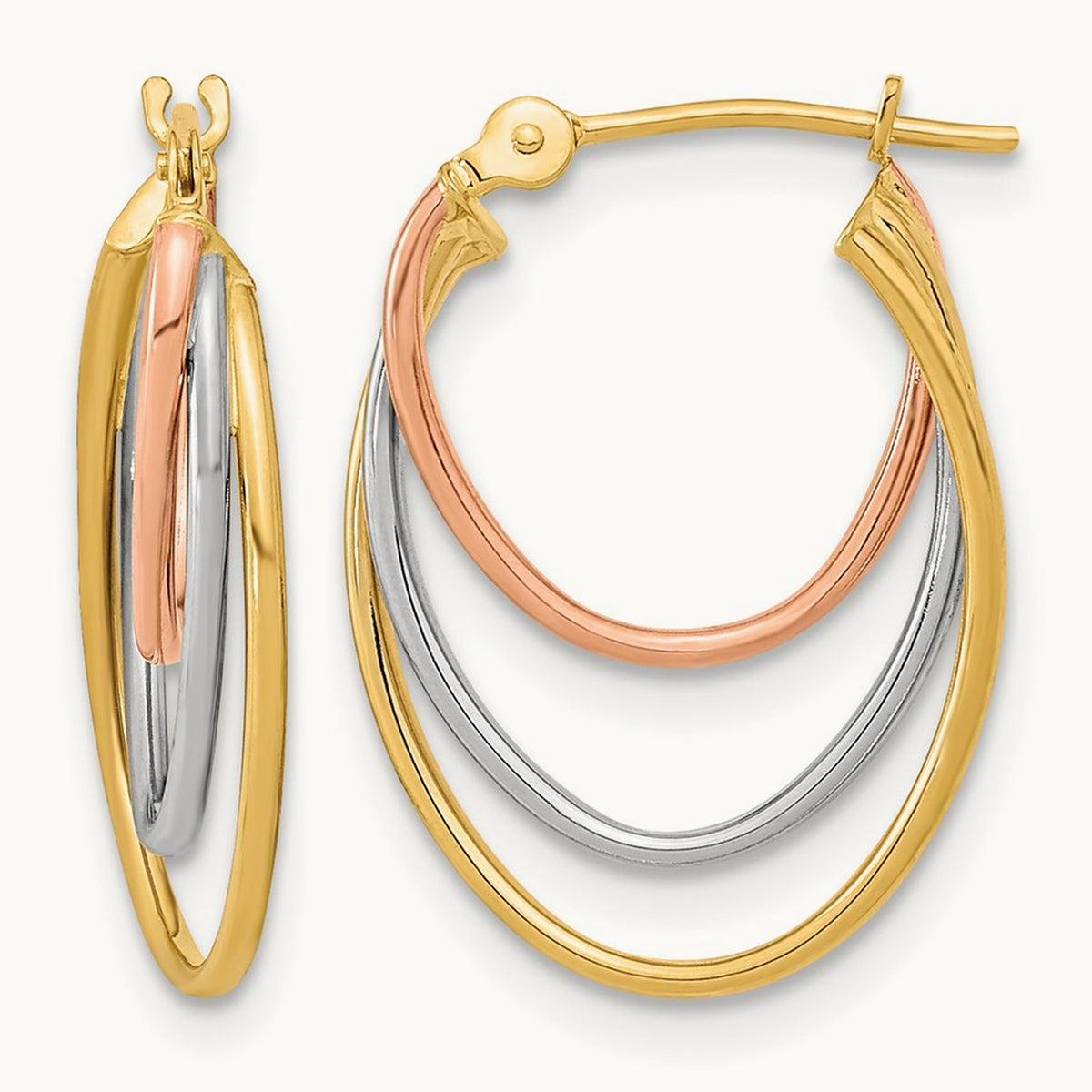 Tri-Color Graduated 3 Ring Hoops, 14K