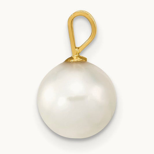 8- Round White Saltwater Akoya Cultured Pearl Pendant, 9mm, 14K Gold