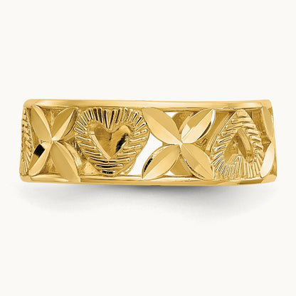 Diamond-cut \ X\" & Heart Toe Ring", 14K