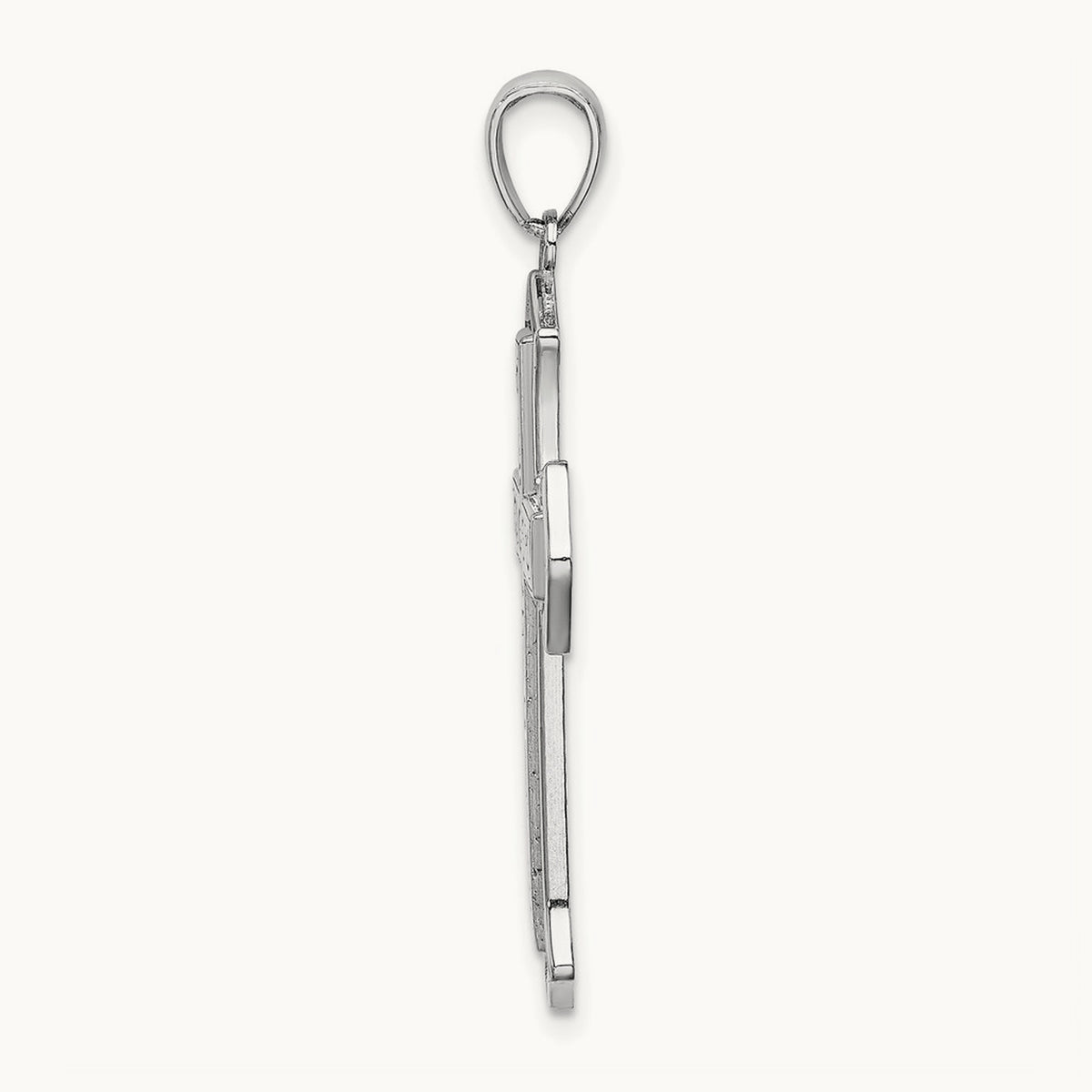 2-D Filigree Center Block Cross Charm — 14K White Gold