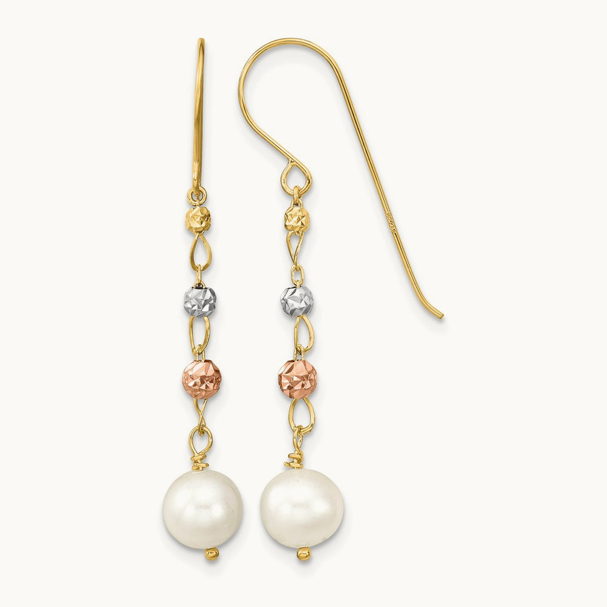 D/C Freshwater Cultured Pearls Dangle Earrings, 14K Two Tone