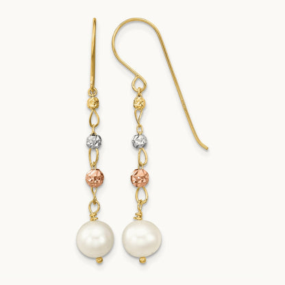 D/C Freshwater Cultured Pearls Dangle Earrings, 14K Two Tone