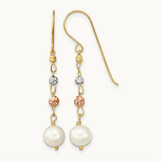 D/C Freshwater Cultured Pearls Dangle Earrings, 14K Two Tone
