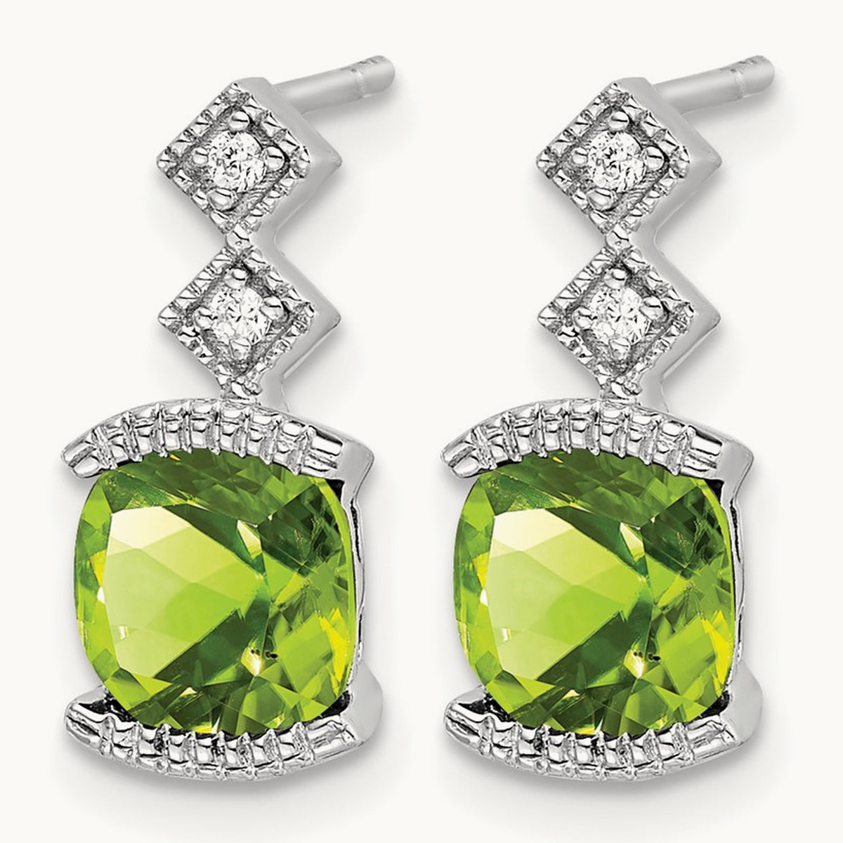 Peridot and Diamond Earrings — 14K White Gold